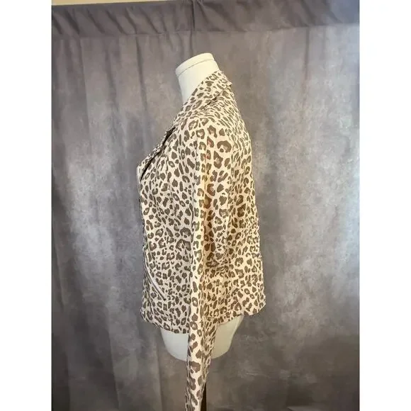 Adyson Parker Leopard Moto Jacket Size M Beige Tan Blush Silver Zipper Tailored - Picture 10 of 13